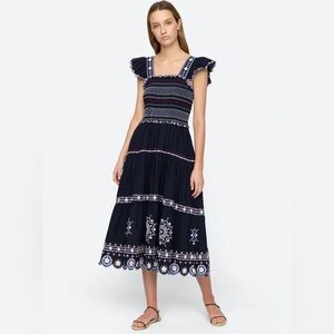 New! Shaina Embroidered Flutter-Sleeve Midi-Dress - Small